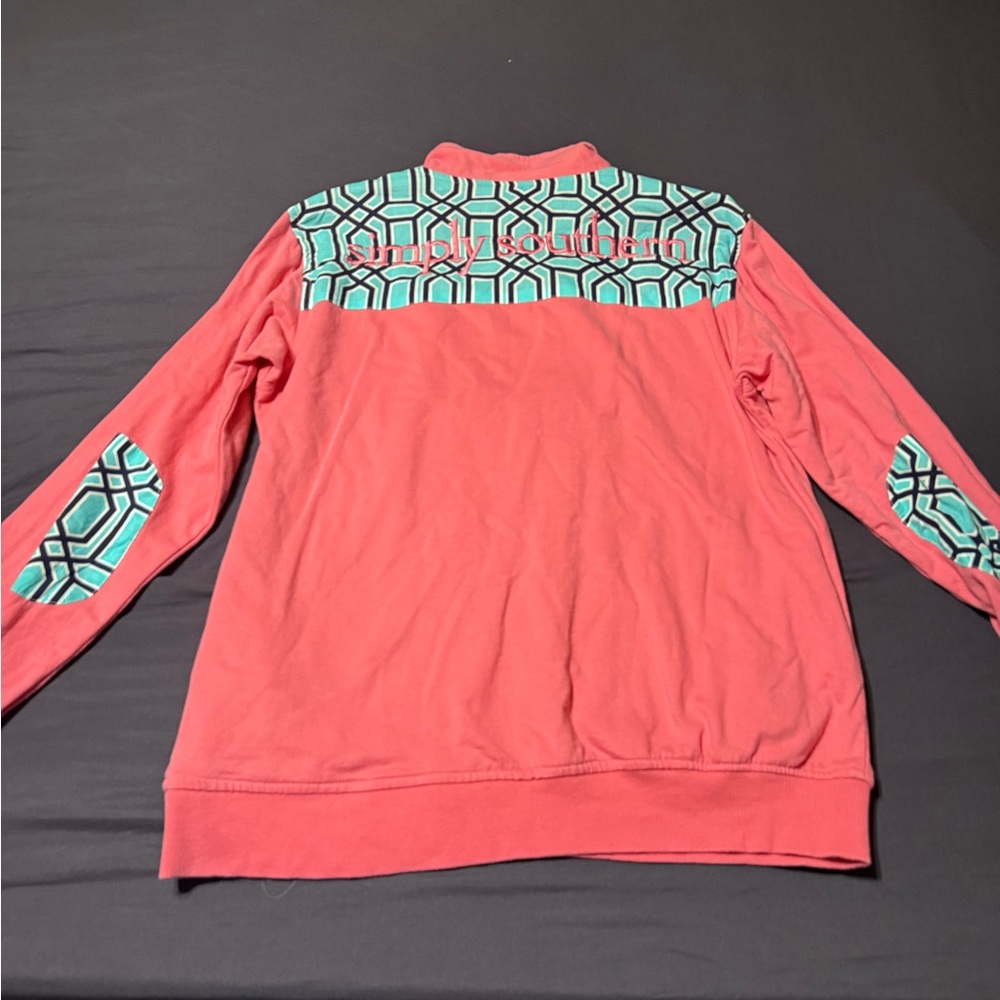 Simply Southern Coral Sweatshirt with Geometric Pattern